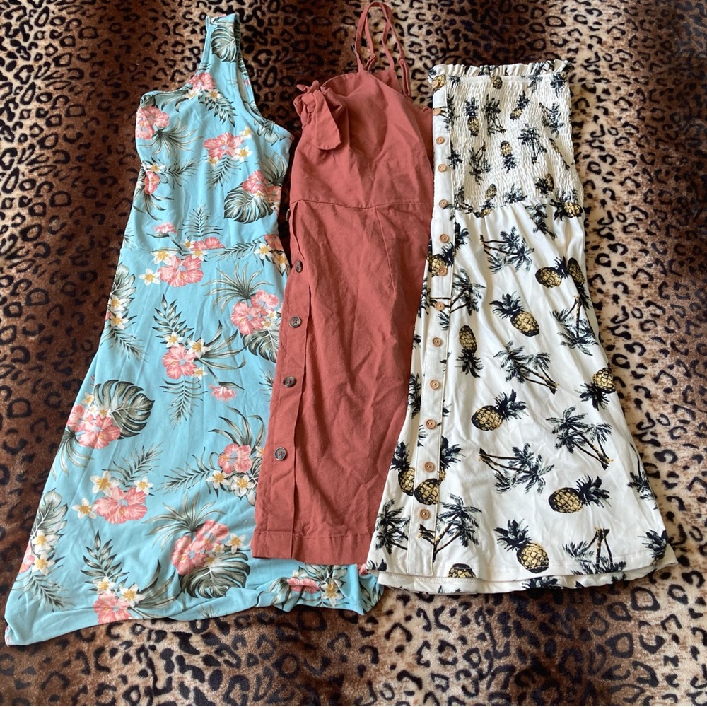 Ardene Summer Dresses Lot of 3 Size XL Pineapple Floral Blue White Rusty Orange